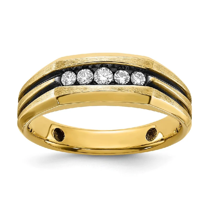 Men's 7mm 14K Yellow Gold & Black Rhodium 1/4 Ctw Diamond Tapered Band