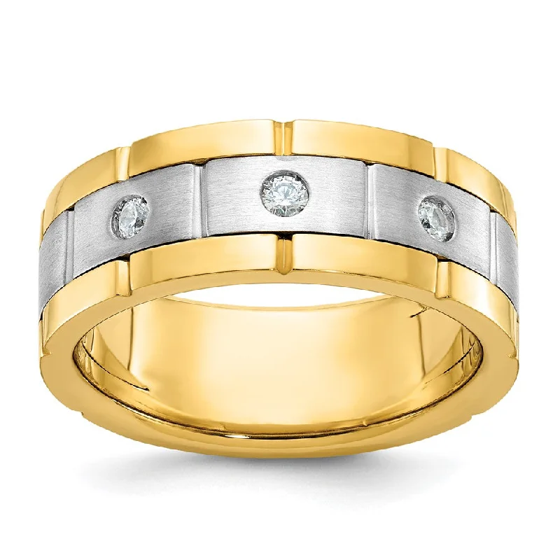 Mens 8.4mm 14K Two Tone Gold 1/6 Ctw Lab-Cr. Diamond Standard Fit Band