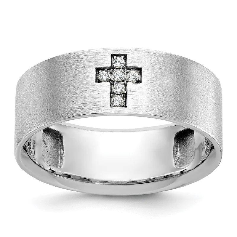 Men's 8mm 14K White Gold 1/20 Ctw Diamond Cross Standard Fit Band