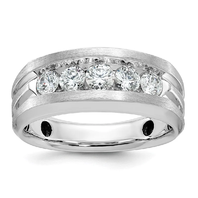 Men's 9.3mm 14K White Gold 5-Stone 1.0 Ctw Diamond Tapered Band