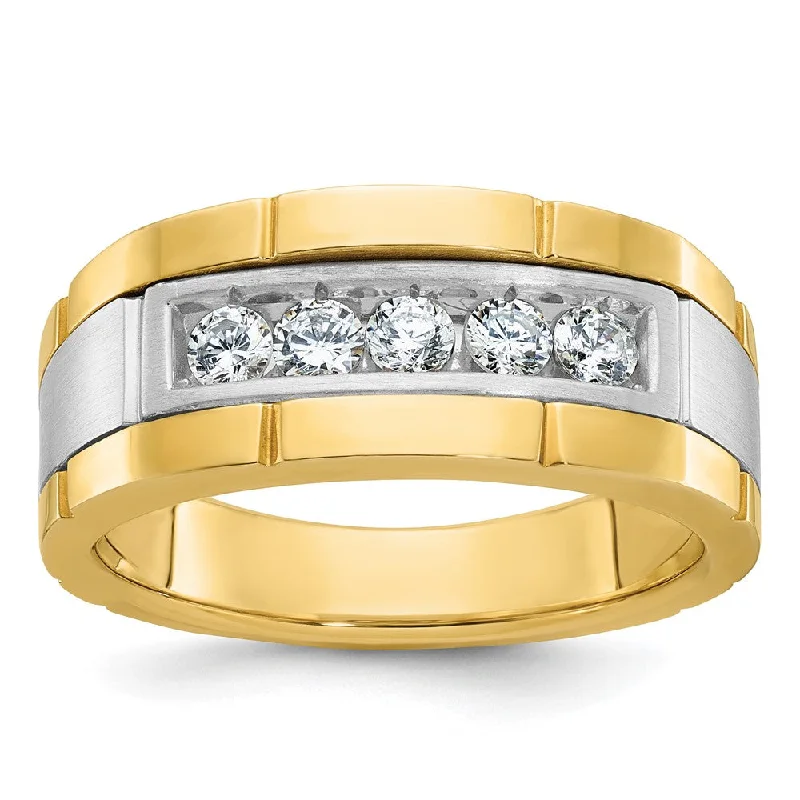 Men's 9.8mm 14K Two Tone Gold 1/2 Ctw Lab Created Diamond Tapered Band