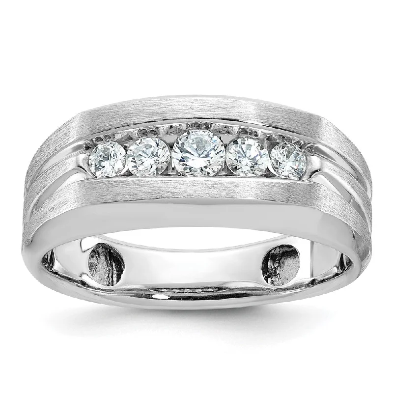 Men's 9mm 10K White Gold 5-Stone 1/2 Ctw Diamond Tapered Band