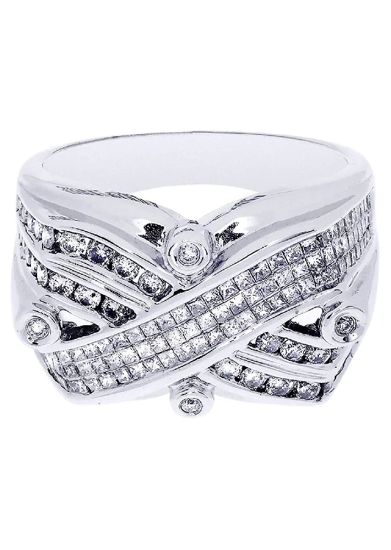 Seasonal Jewelry Deals – Elevate Your Style White Gold Mens Diamond Ring| 0.87 Carats| 12.75 Grams