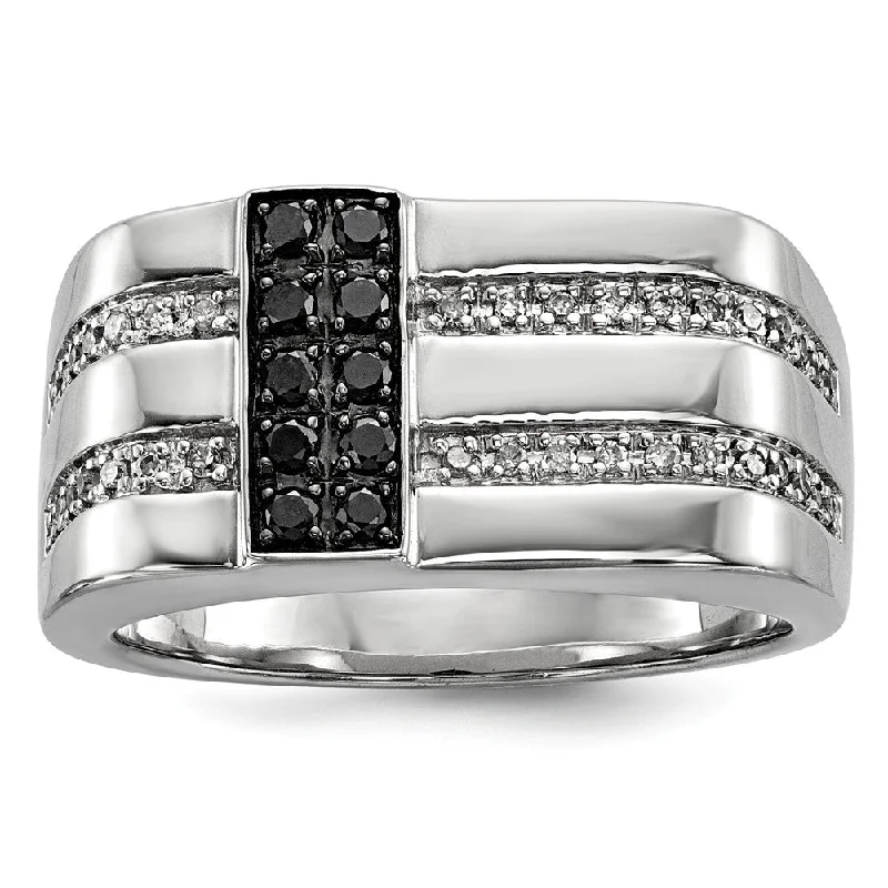 Jewelry Deals That Sparkle – Shop Today Mens Sterling Silver 1/2 Ctw White & Black Diamond Flat Top 11mm Band