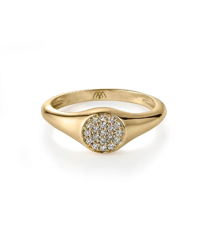 Handcrafted Jewelry Sale – Unique Designs At Low Prices Diamond Disk 18K Gold Signet Ring