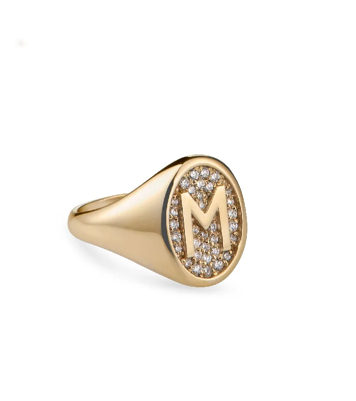 Modern Jewelry At Exclusive Discounts – Shop Today Glimmer Initial 18K Gold Signet Ring w. Diamonds
