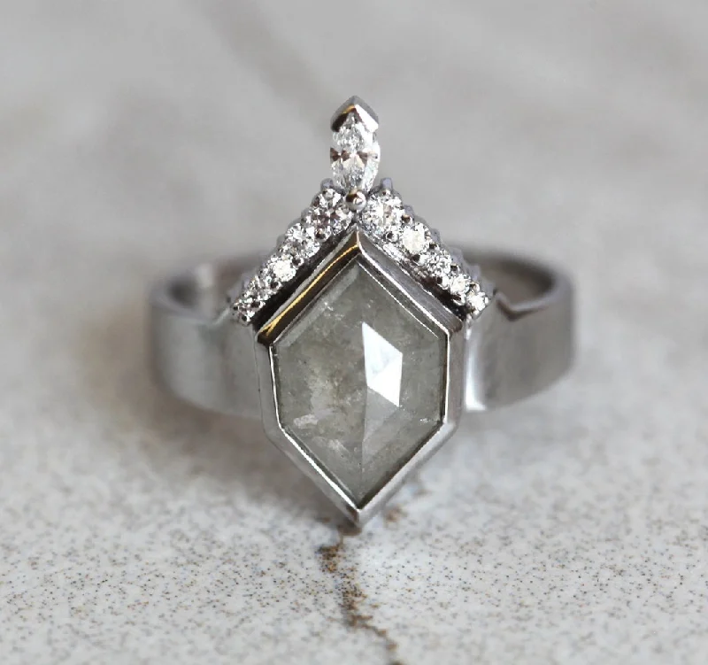 Modern Hexagon Diamond Ring With White Diamond Crown