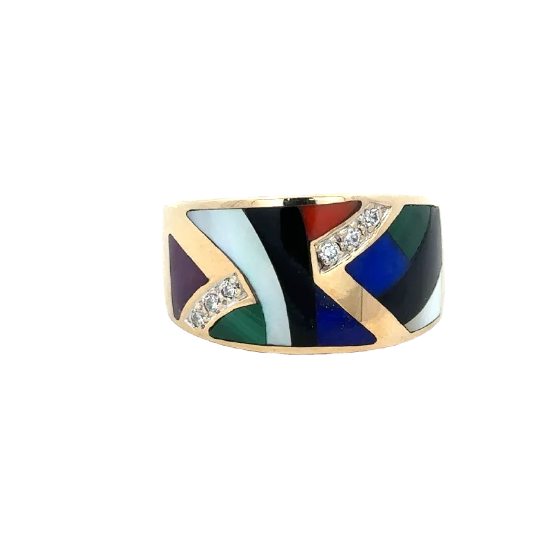 Mosaic Inlaid Asch Grossbardt 14k Yellow Gold Band