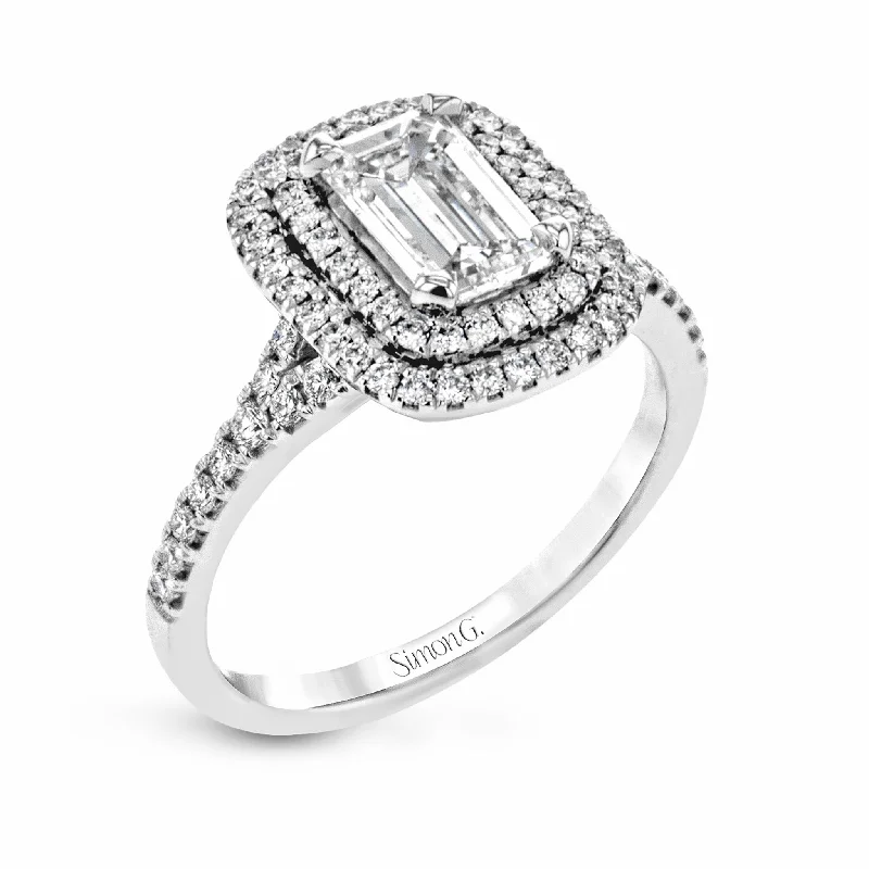 Emerald-Cut Double-Halo Engagement Ring In 18k Gold With Diamonds