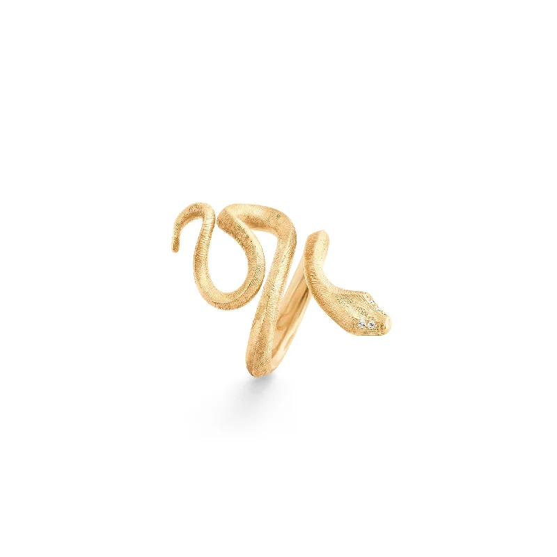 Medium Snakes 18K Gold Ring w. Diamonds