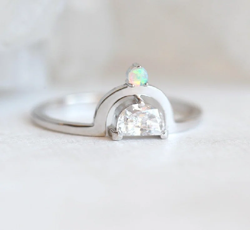 Premium Diamond Jewelry At Once-In-A-Lifetime Discounts Modern Half-Moon Diamond Ring With Australian Opal