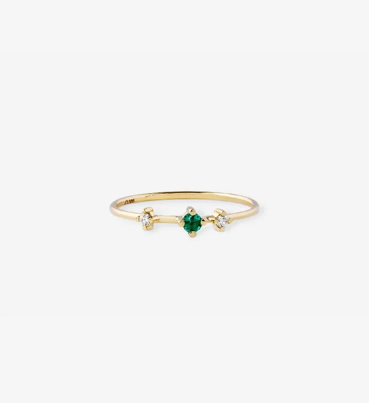 Delicate Crystal Jewelry For Sophisticated Charm Double Diamond Emerald Ring 0.09 in 14K Gold