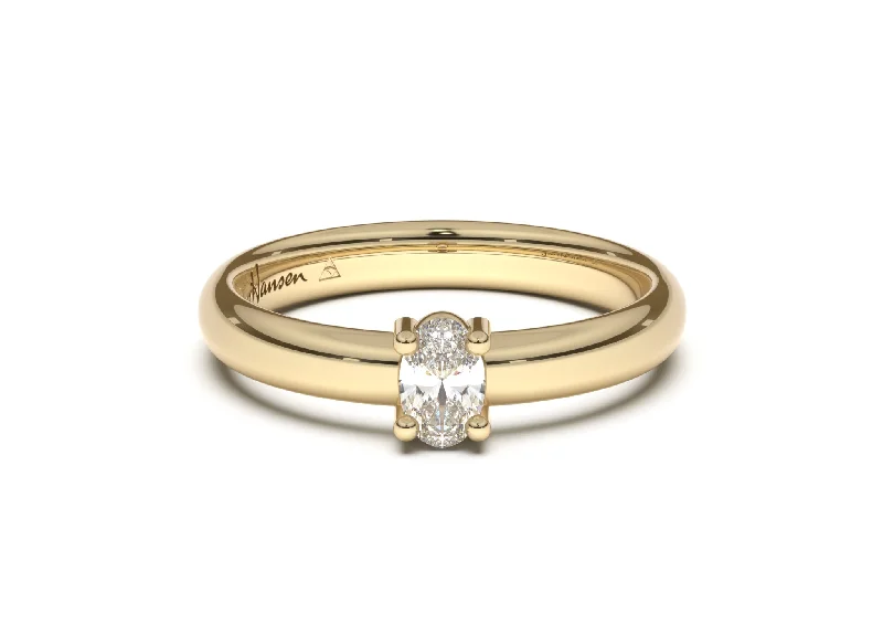 Oval Contemporary Slim Engagement Ring, Yellow Gold