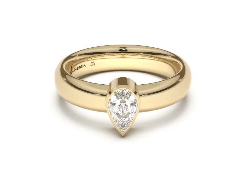 Pear Modern Engagement Ring, Yellow Gold