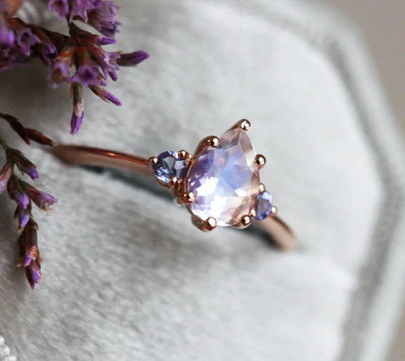 Misella Pear Moonstone Tanzanite Ring