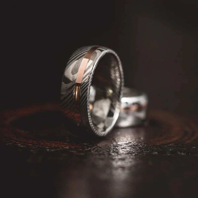 Polished "Poseidon"  Steel with Rose Gold Strip Ring