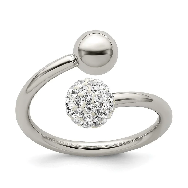 Polished Stainless Steel & Crystal Ball Bypass Ring