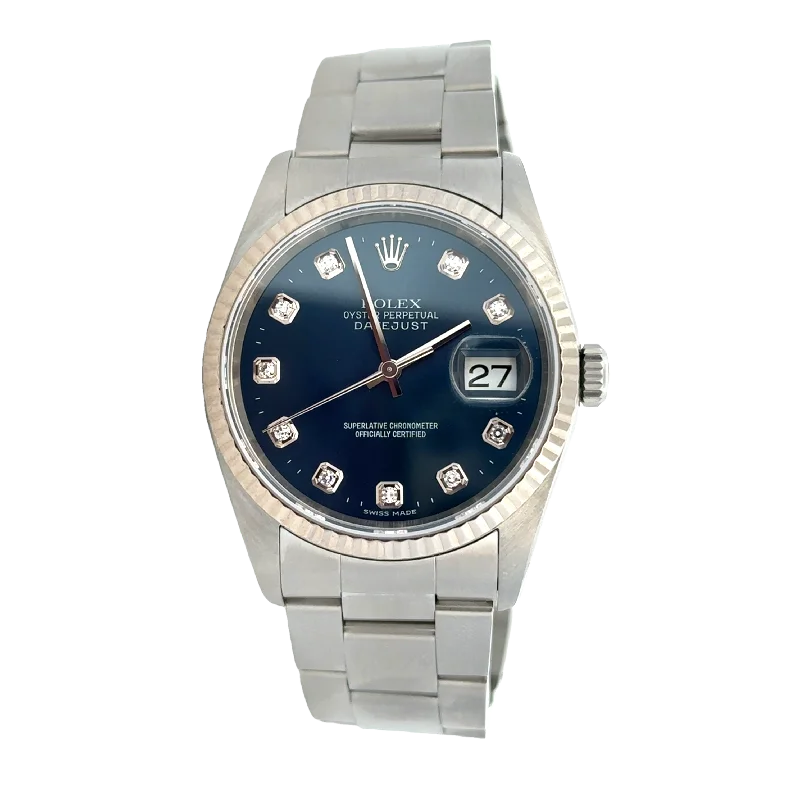 Pre-owned Rolex DateJust Blue Diamond Dial 36mm #3135 Wristwatch