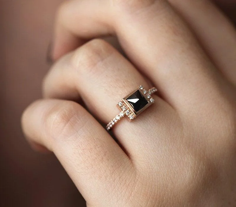 Shine Without Limits – Jewelry Sale Happening Now Princess-Cut Black Diamond Ring With White Diamond Accents