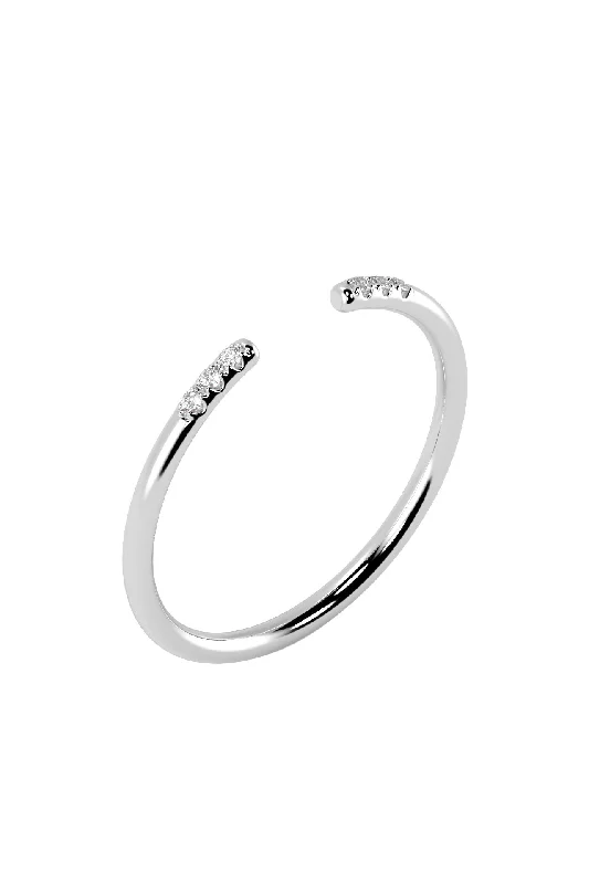 Line Open Pavé 18K White Gold Ring w. Lab-Grown Diamonds