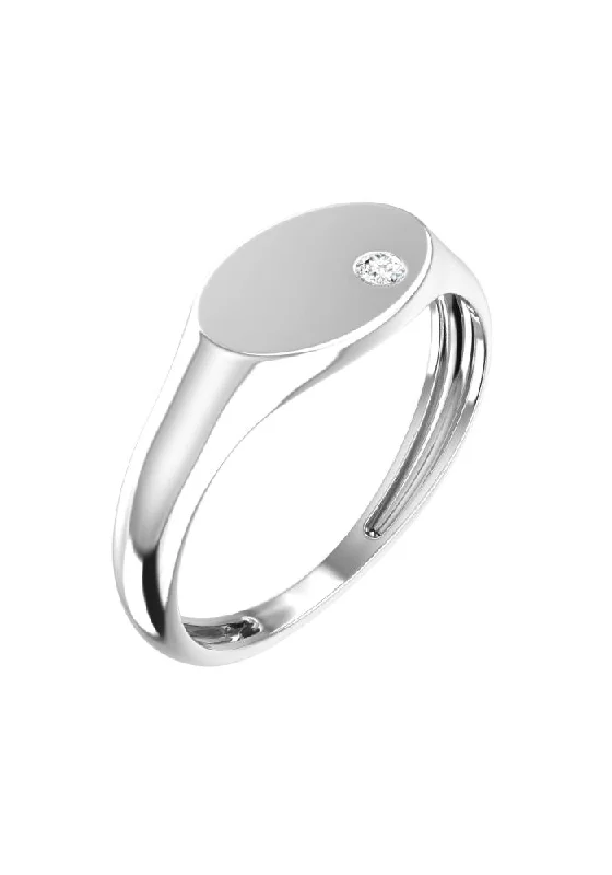 Unique Jewelry For Less – Shop The Sale Now Oval Signet 18K White Gold Ring w. Lab-Grown Diamond