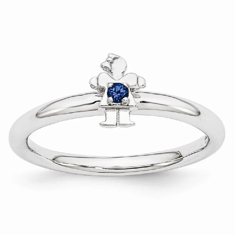 Must-Have Jewelry At Unbelievable Discounts Rhodium Plate Sterling Silver Stackable Created Sapphire 7mm Girl Ring