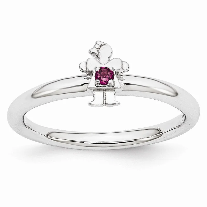 Exclusive Gemstone Jewelry Markdowns – Shop Now Rhodium Plate Sterling Silver Stackable Rhodolite Garnet 7mm Girl Ring