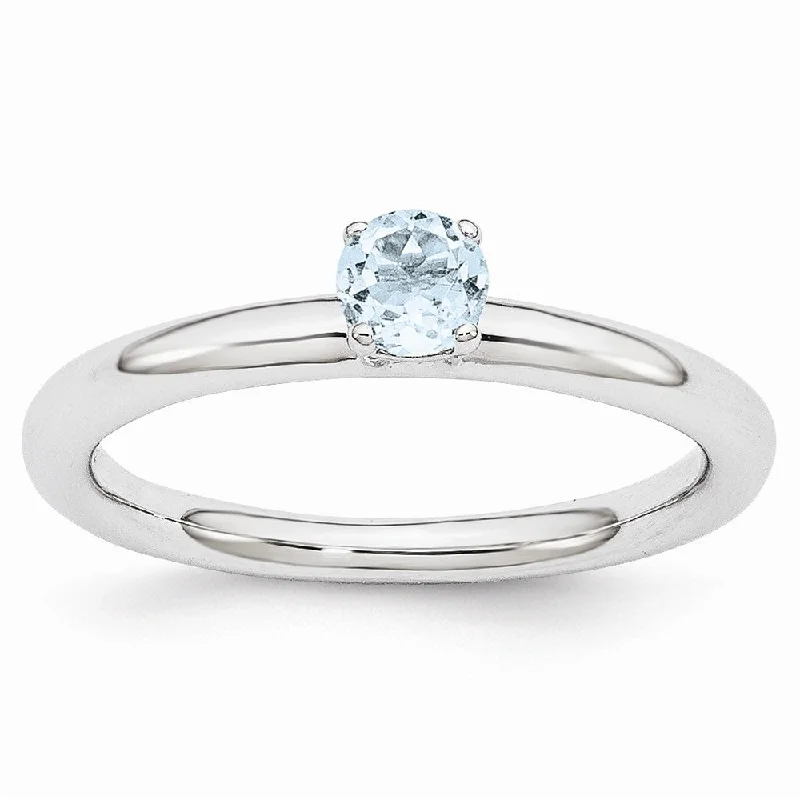Fashion-Forward Jewelry At Exclusive Discounts Rhodium Plated Sterling Silver Stackable 4mm Round Aquamarine Ring