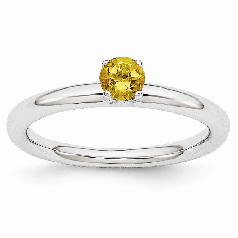 Premium Diamond Jewelry At Once-In-A-Lifetime Discounts Rhodium Plated Sterling Silver Stackable 4mm Round Citrine Ring