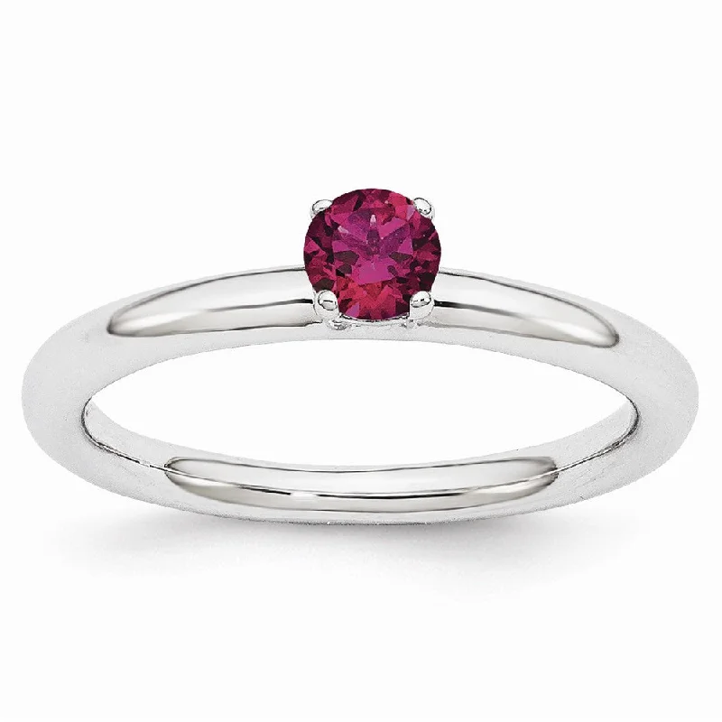Premium Jewelry, Premium Discounts – Act Fast Rhodium Plated Sterling Silver Stackable 4mm Round Created Ruby Ring