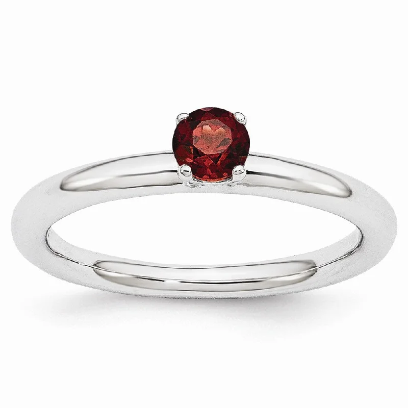 Luxury Jewelry Sale – Elegant Styles At Unbeatable Prices Rhodium Plated Sterling Silver Stackable 4mm Round Garnet Ring