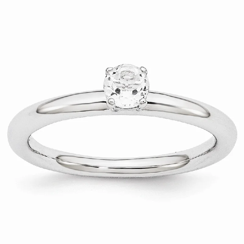 Sparkle For Less – Shop Our Limited-Time Jewelry Deals Rhodium Plated Sterling Silver Stackable 4mm Round White Topaz Ring