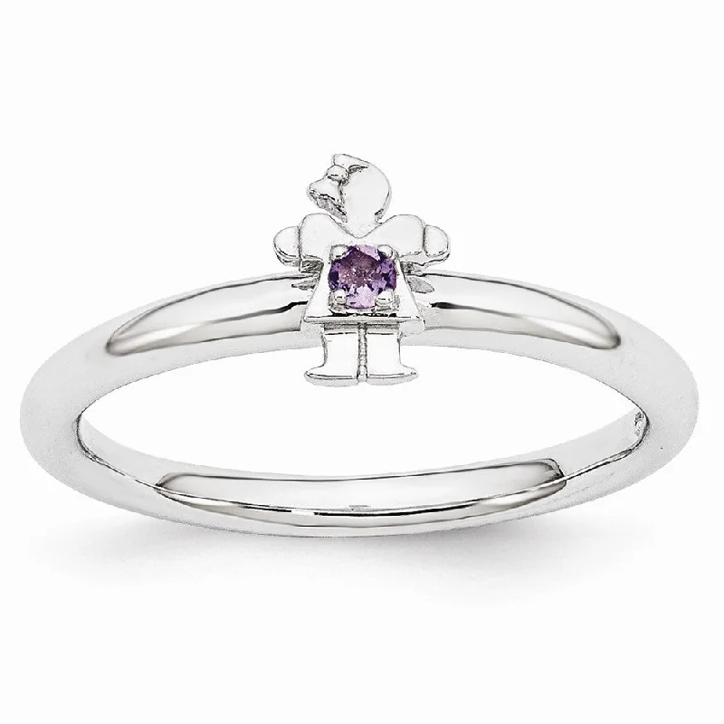 Shine In Style – Shop Jewelry Discounts Today Rhodium Plated Sterling Silver Stackable Amethyst 7mm Girl Ring