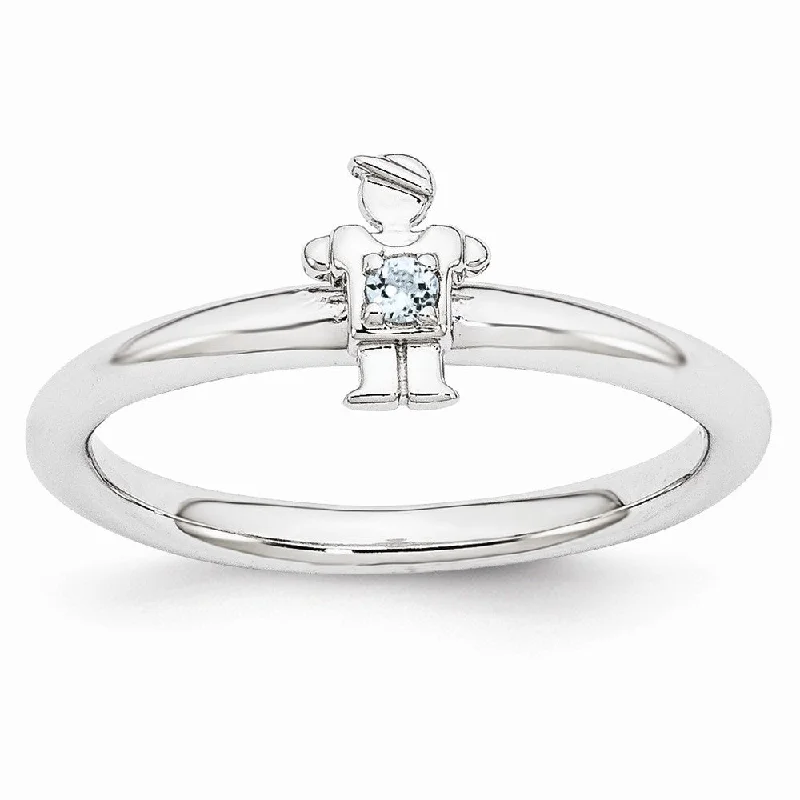 Celebrate Every Occasion With Sparkling Savings Rhodium Plated Sterling Silver Stackable Aquamarine 7mm Boy Ring