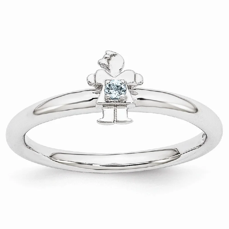 Jewelry Flash Sale – Stylish Designs At Unbeatable Rates Rhodium Plated Sterling Silver Stackable Aquamarine 7mm Girl Ring