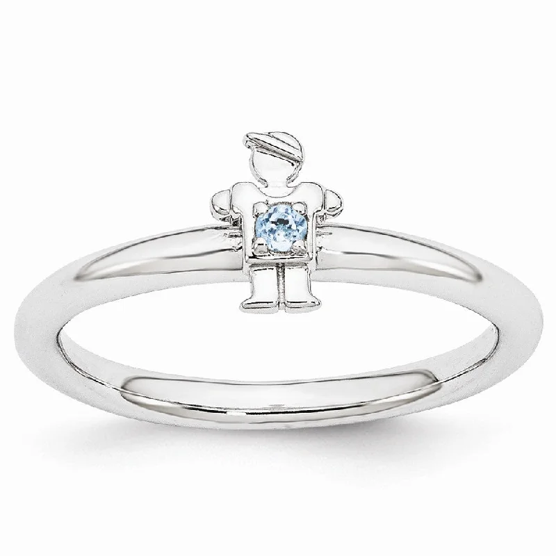 Last Chance To Shop High-End Jewelry At Markdown Prices Rhodium Plated Sterling Silver Stackable Blue Topaz 7mm Boy Ring