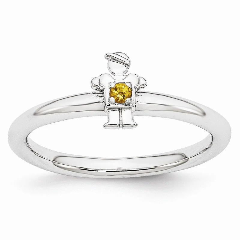 Limited-Stock Jewelry Sale – Shop Before It's Gone Rhodium Plated Sterling Silver Stackable Citrine 7mm Boy Ring