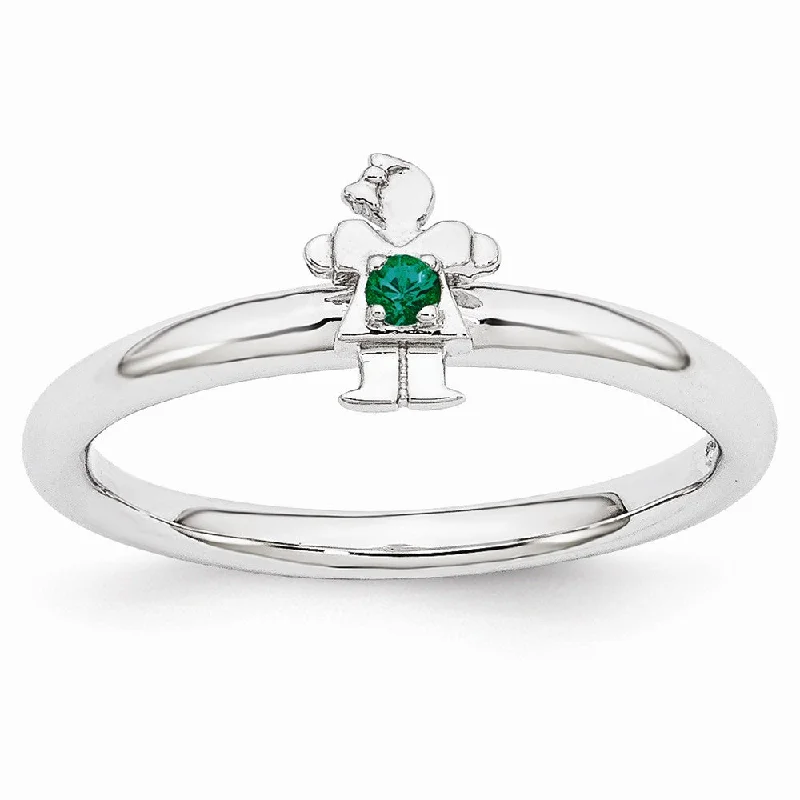 Exclusive Jewelry Sale – Grab Timeless Pieces Now Rhodium Plated Sterling Silver Stackable Created Emerald 7mm Girl Ring