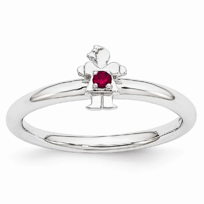 Elegant Necklaces And Bracelets At Limited-Time Offers Rhodium Plated Sterling Silver Stackable Created Ruby 7mm Girl Ring