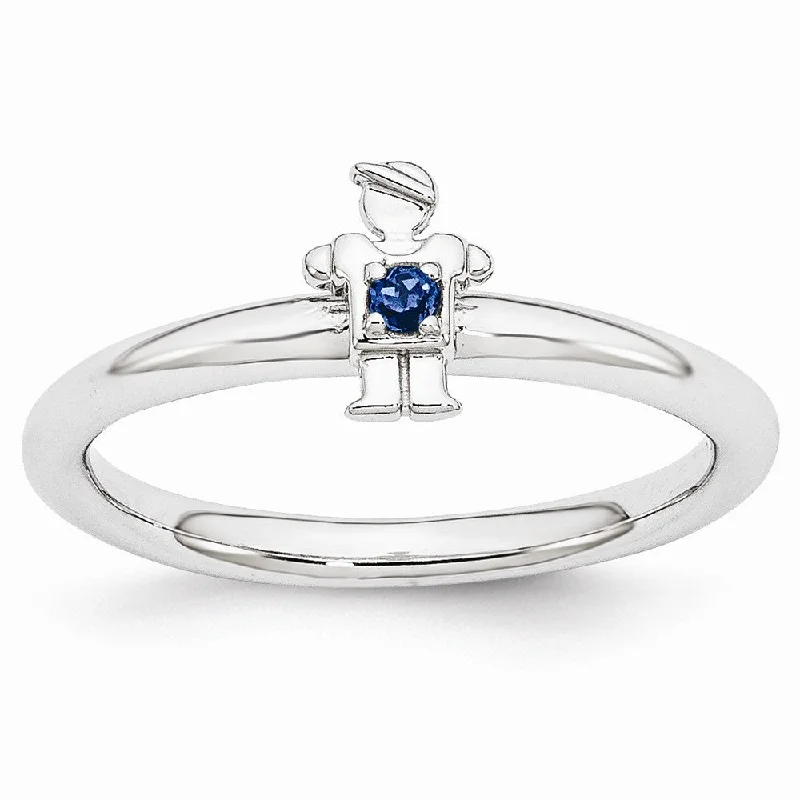 Dainty And Elegant Jewelry Now At Reduced Prices Rhodium Plated Sterling Silver Stackable Created Sapphire 7mm Boy Ring