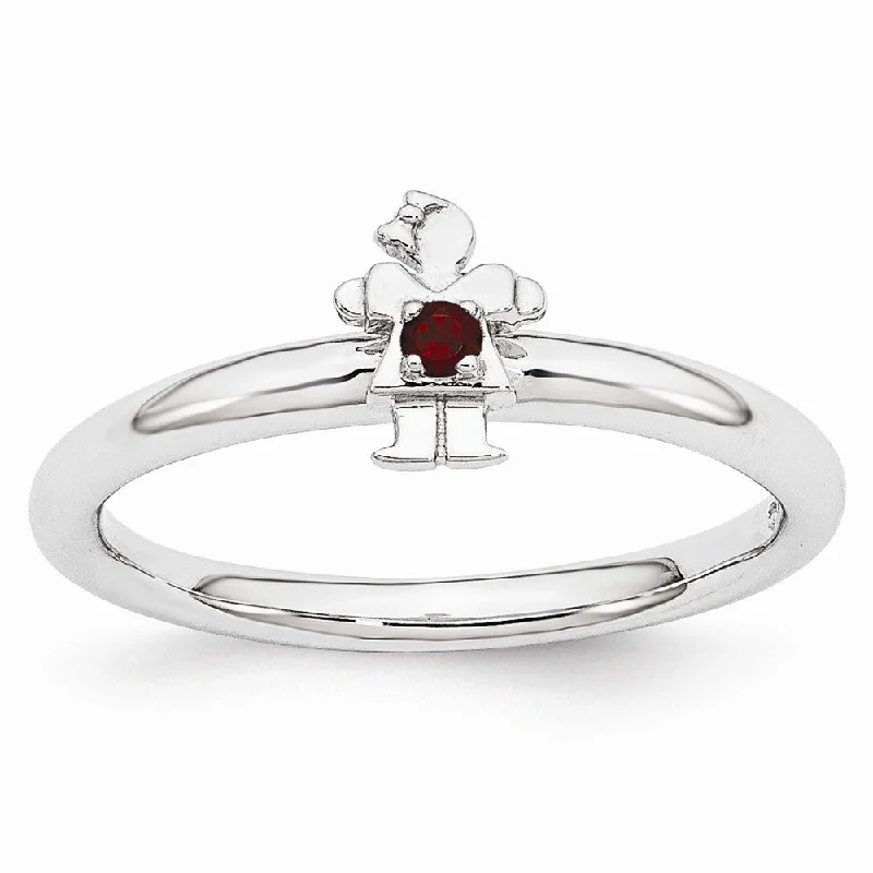 Timeless Jewelry Styles At Wallet-Friendly Prices Rhodium Plated Sterling Silver Stackable Garnet 7mm Girl Ring
