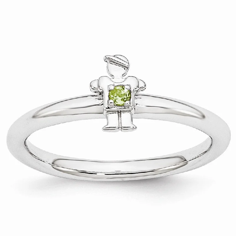 Buy More, Save More On Stunning Jewelry Pieces Rhodium Plated Sterling Silver Stackable Peridot 7mm Boy Ring