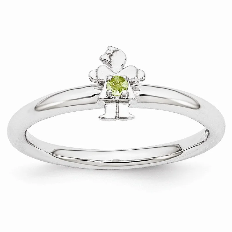 Discover Unique Jewelry With Special Limited-Time Offers Rhodium Plated Sterling Silver Stackable Peridot 7mm Girl Ring