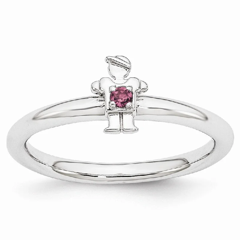 Unmissable Deals On Handmade Jewelry Collections Rhodium Plated Sterling Silver Stackable Rhodolite Garnet 7mm Boy Ring