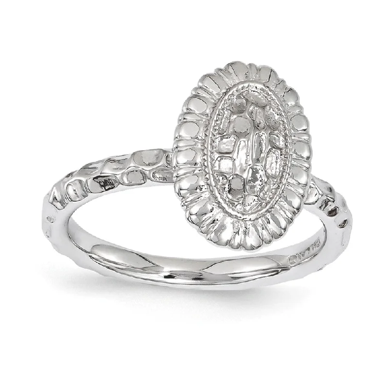 Fashion-Forward Jewelry At Incredible Prices Rhodium Plated Sterling Silver Stackable Textured 12mm Oval Ring