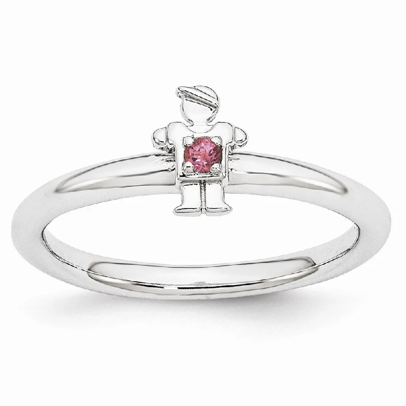 Huge Savings On Premium Jewelry Styles Rhodium Plated Sterling Silver Stackable Tourmaline 7mm Boy Ring