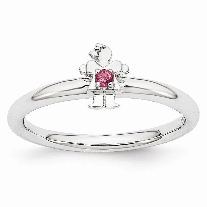 Your Perfect Accessory Now At The Best Price Rhodium Plated Sterling Silver Stackable Tourmaline 7mm Girl Ring