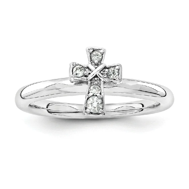 Glamorous Jewelry, Glamorous Deals – Shop Now Rhodium Plated Sterling Silver Stackable White Topaz 9mm Cross Ring