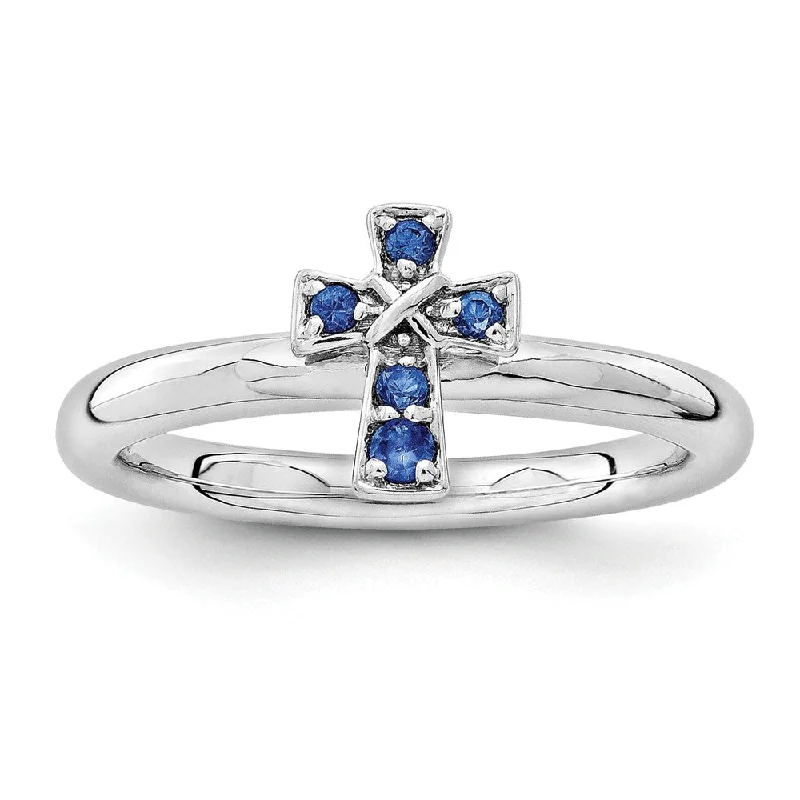 Exclusive Jewelry Bundles At Discounted Rates Rhodium Sterling Silver Stackable Created Sapphire 9mm Cross Ring