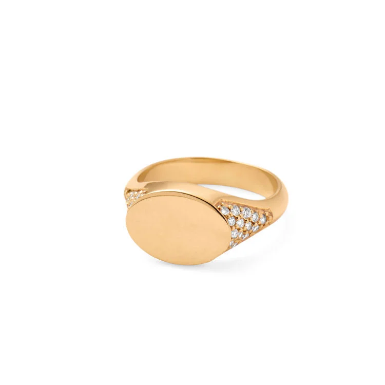 Jewelry Clearance Event – Stock Up Before It's Over Rock Round Signet 18K Gold Ring w. Diamonds